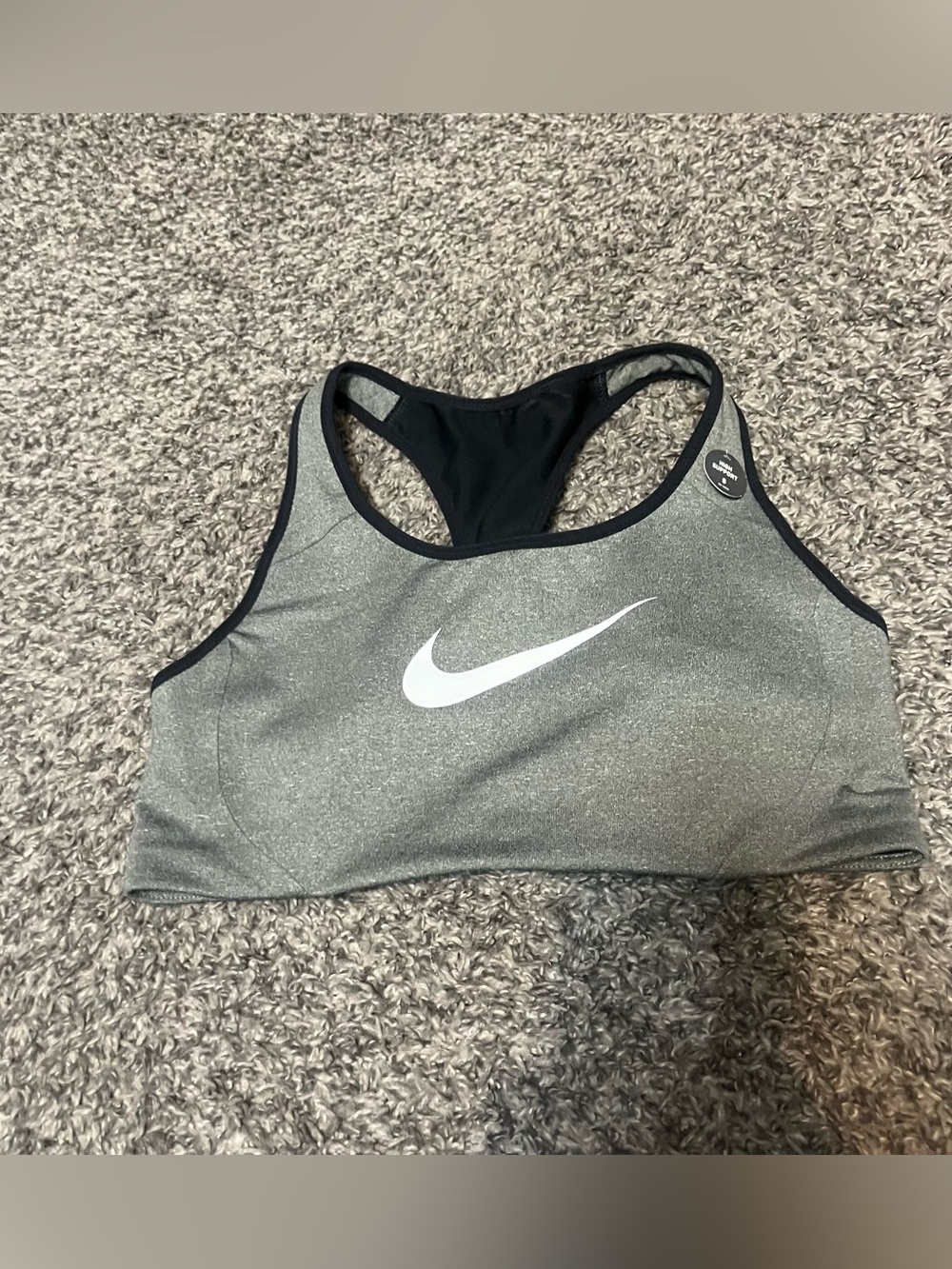 Nike Silver Gray Racerback Sports Bra with White Swoosh